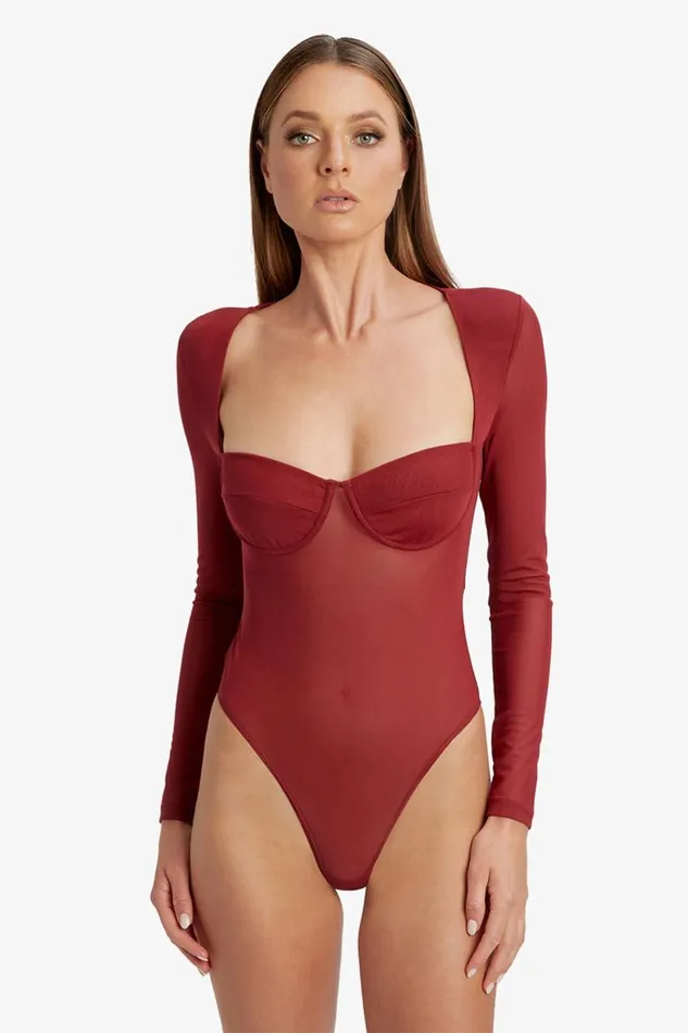 Bardot Bodysuits Carter Mesh Bodysuit In Burgundy 8211 Women Bardot Bodysuits Carter Mesh Bodysuit In Burgundy 8211 Women