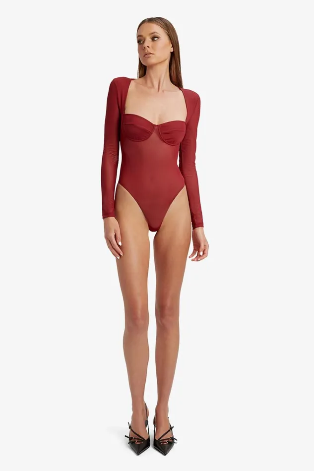 Bardot Bodysuits Carter Mesh Bodysuit In Burgundy 8211 Women Bardot Bodysuits Carter Mesh Bodysuit In Burgundy 8211 Women