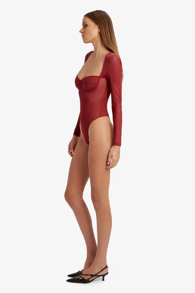 Bardot Bodysuits Carter Mesh Bodysuit In Burgundy 8211 Women Bardot Bodysuits Carter Mesh Bodysuit In Burgundy 8211 Women