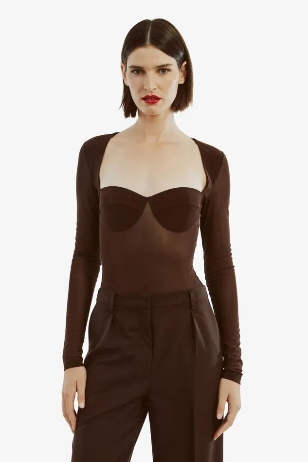 Bardot Bodysuits Carter Mesh Bodysuit In Chocolate 8211 Women