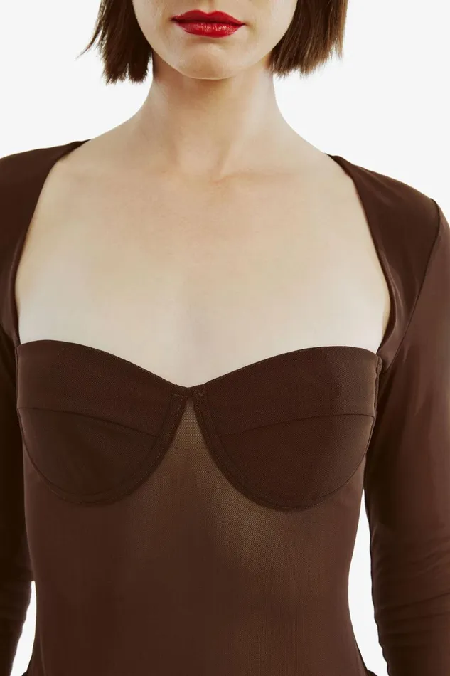 Bardot Bodysuits Carter Mesh Bodysuit In Chocolate 8211 Women