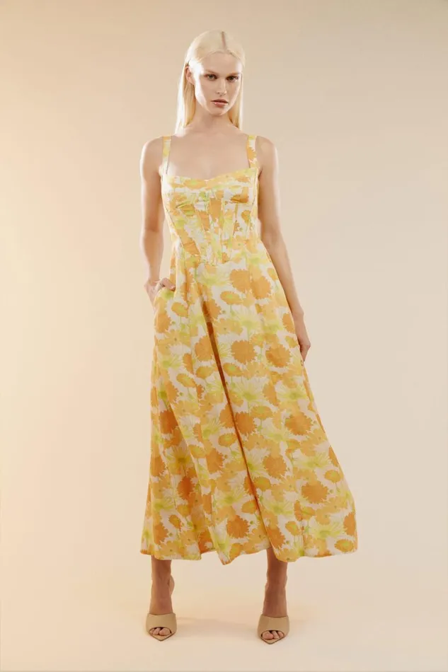 Bardot Day To Night Dresses Lilah Corset Midi Dress In Yellow Flr 8211 Women
