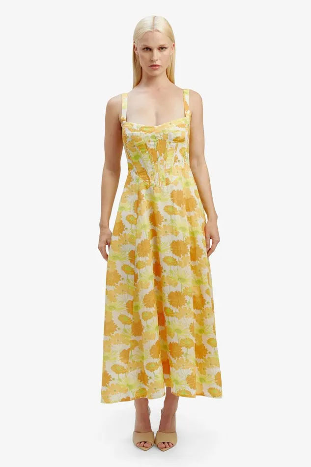 Bardot Day To Night Dresses Lilah Corset Midi Dress In Yellow Flr 8211 Women