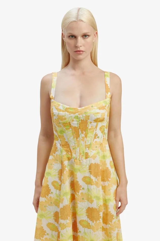 Bardot Day To Night Dresses Lilah Corset Midi Dress In Yellow Flr 8211 Women