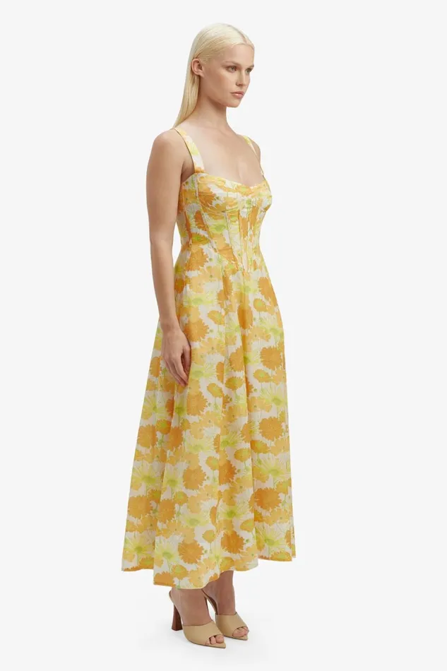 Bardot Day To Night Dresses Lilah Corset Midi Dress In Yellow Flr 8211 Women