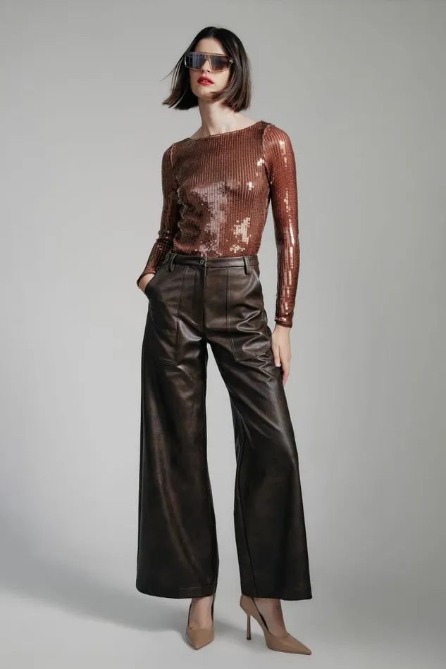 Bardot Pants Vegan Leather Wide Leg Pant In Dark Choco 8211 Women