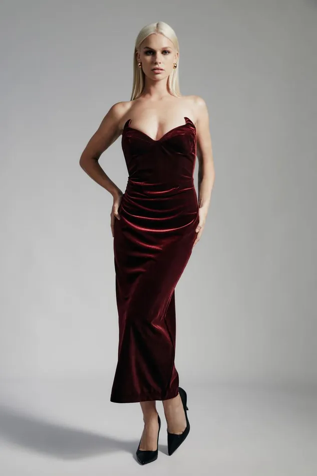 Bardot Party Dresses Camellia Velour Midi Dress In Burgundy 8211 Women
