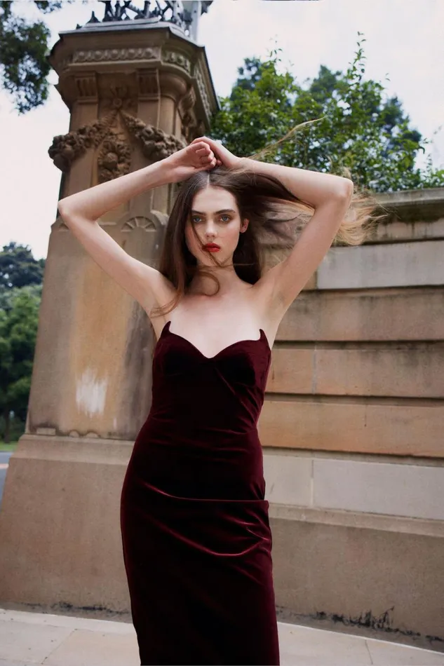 Bardot Party Dresses Camellia Velour Midi Dress In Burgundy 8211 Women