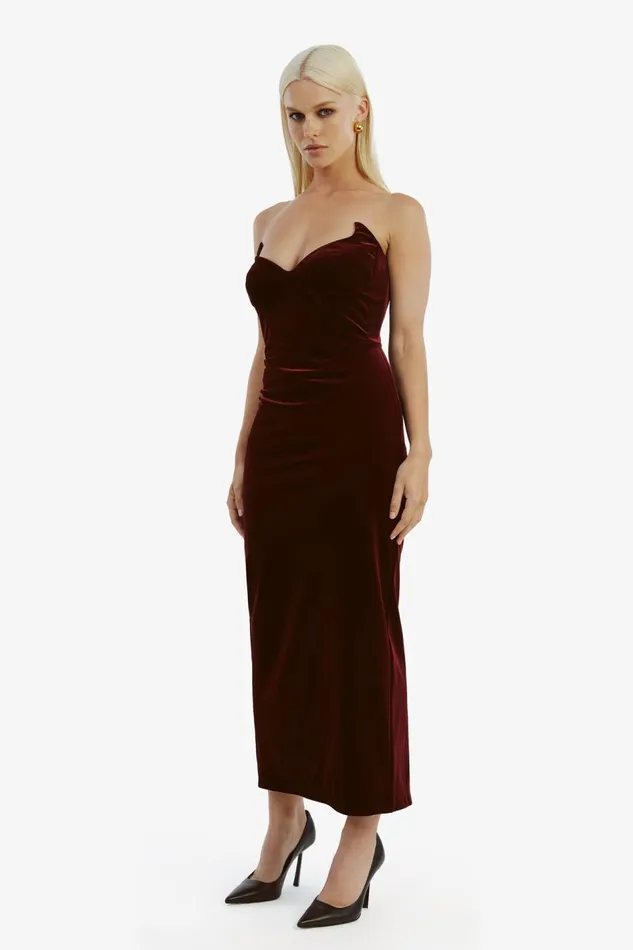 Bardot Party Dresses Camellia Velour Midi Dress In Burgundy 8211 Women