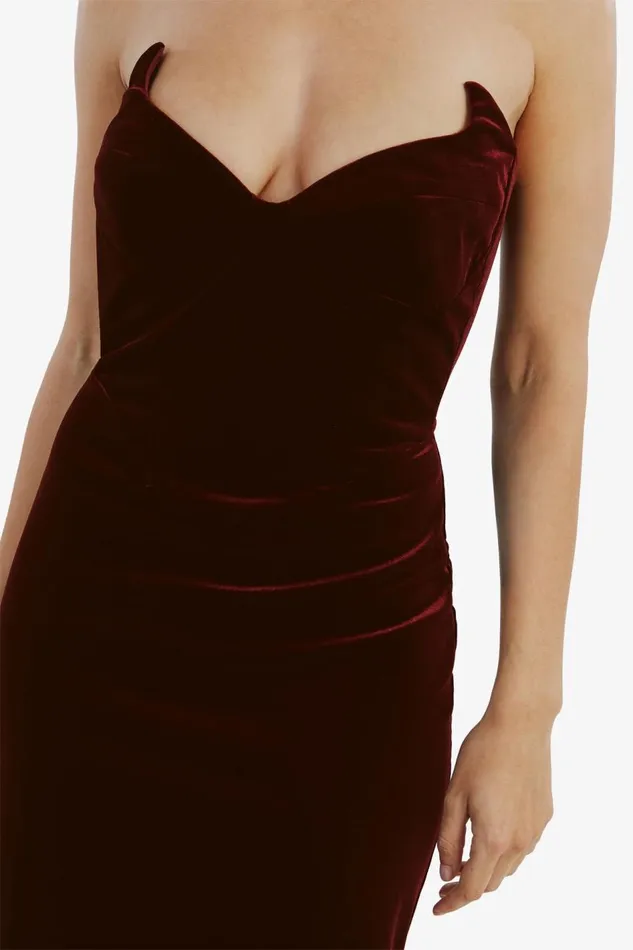 Bardot Party Dresses Camellia Velour Midi Dress In Burgundy 8211 Women