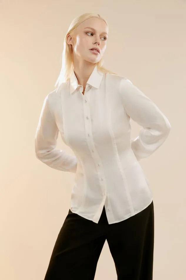 Bardot Shirts and Blouses Fitted Satin Shirt In Oyster 8211 Women