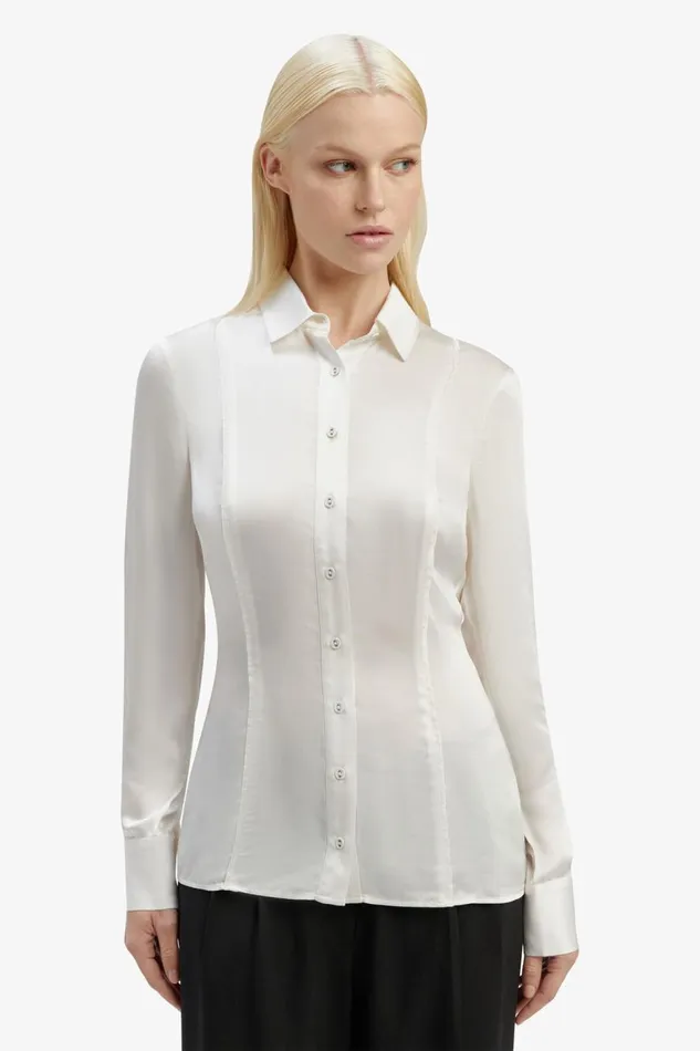 Bardot Shirts and Blouses Fitted Satin Shirt In Oyster 8211 Women Bardot Shirts and Blouses Fitted Satin Shirt In Oyster 8211 Women