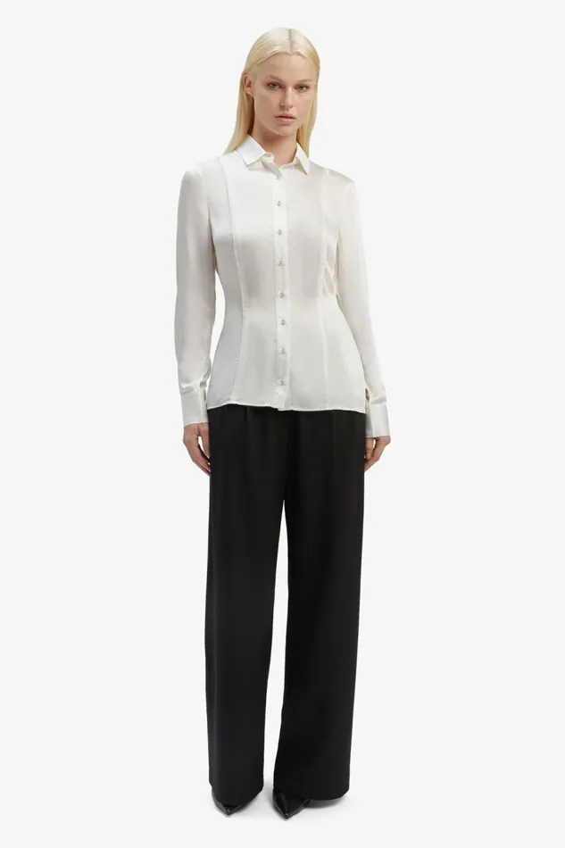 Bardot Shirts and Blouses Fitted Satin Shirt In Oyster 8211 Women Bardot Shirts and Blouses Fitted Satin Shirt In Oyster 8211 Women