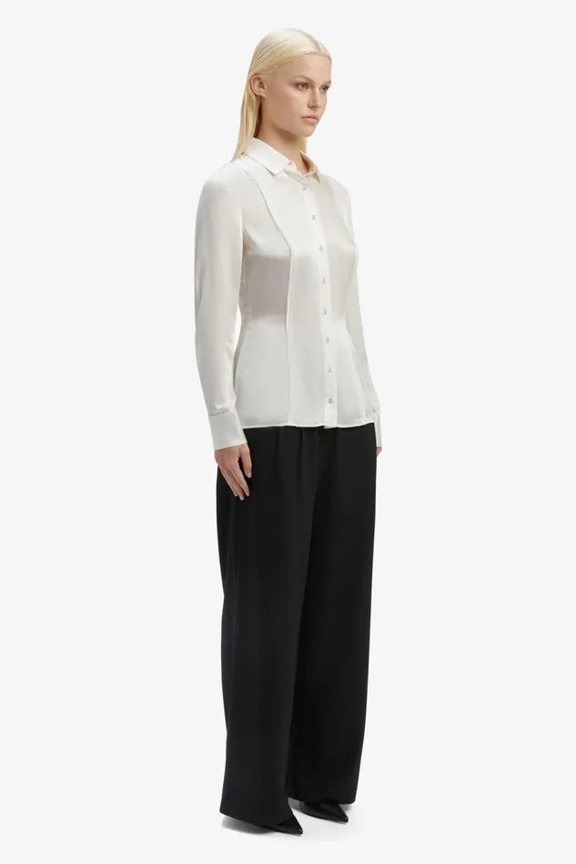 Bardot Shirts and Blouses Fitted Satin Shirt In Oyster 8211 Women Bardot Shirts and Blouses Fitted Satin Shirt In Oyster 8211 Women