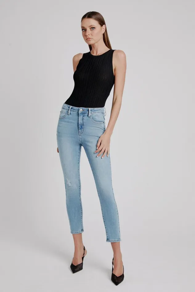 Bardot Skinny Jean Khloe Hi Crop Rip Jeans In Light Denim 8211 Women