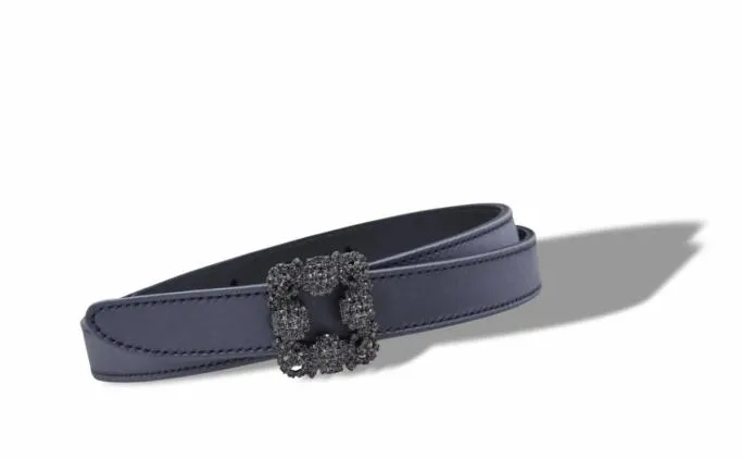 Belts Women Manolo Blahnik HANGISI BELT MINIBlueGrey Satin Crystal Buckled Belt