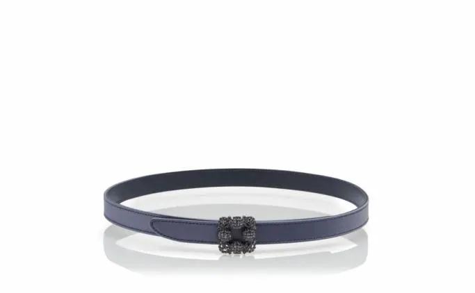 Belts Women Manolo Blahnik HANGISI BELT MINIBlueGrey Satin Crystal Buckled Belt Belts Women Manolo Blahnik HANGISI BELT MINIBlueGrey Satin Crystal Buckled Belt