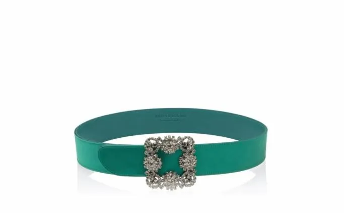 Belts Women Manolo Blahnik HANGISI BELTGreen Satin Crystal Buckled Belt Belts Women Manolo Blahnik HANGISI BELTGreen Satin Crystal Buckled Belt