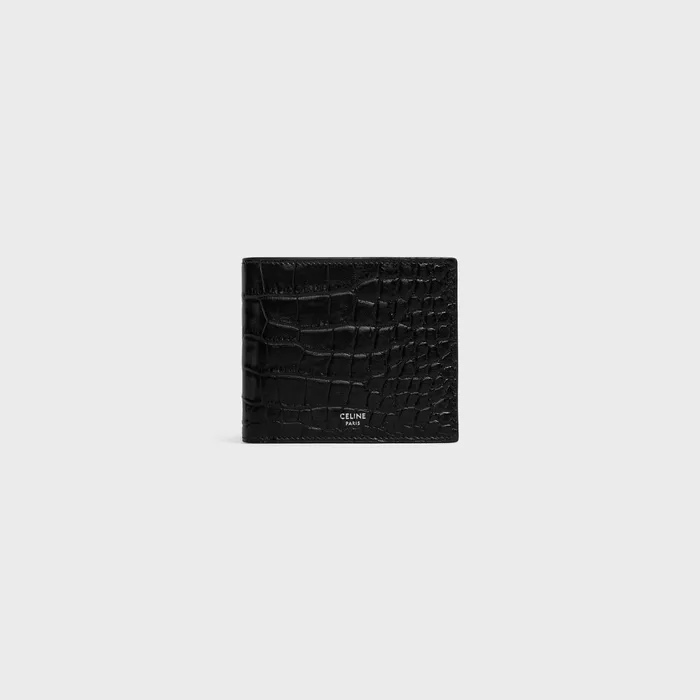 BiFold Wallet With Coin Compartment In Crocodile Embossed Calfskin Black Men CELINE WALLETS BiFold Wallet With Coin Compartment In Crocodile Embossed Calfskin Black Men CELINE WALLETS