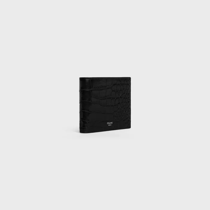 BiFold Wallet With Coin Compartment In Crocodile Embossed Calfskin Black Men CELINE WALLETS BiFold Wallet With Coin Compartment In Crocodile Embossed Calfskin Black Men CELINE WALLETS