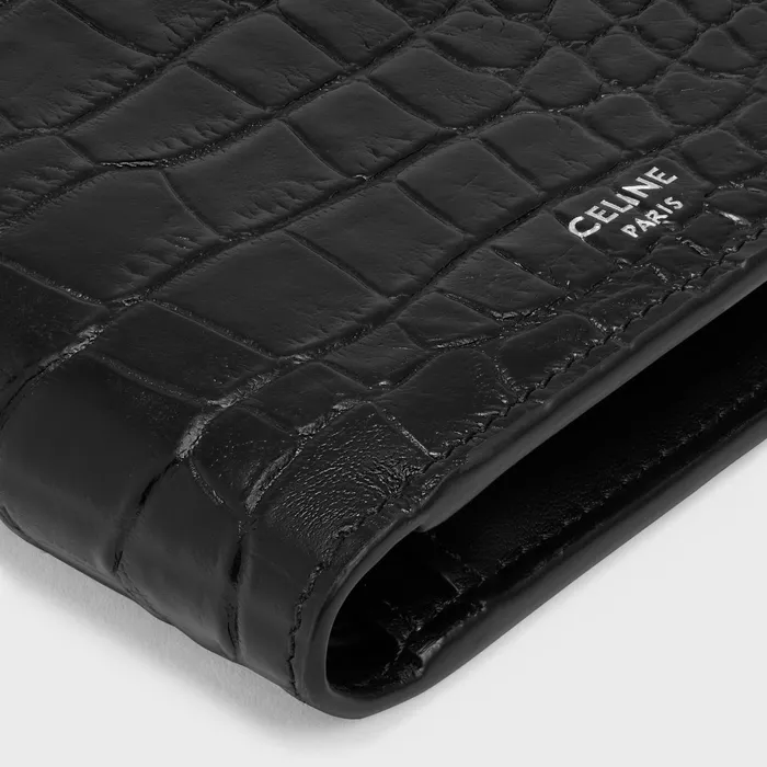 BiFold Wallet With Coin Compartment In Crocodile Embossed Calfskin Black Men CELINE WALLETS BiFold Wallet With Coin Compartment In Crocodile Embossed Calfskin Black Men CELINE WALLETS