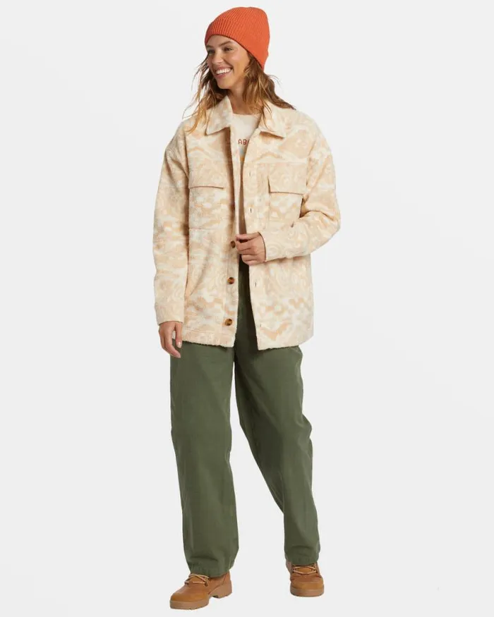 Billabong Tops Happy Camper Shacket Button Sweater Wet Sand 8211 Women