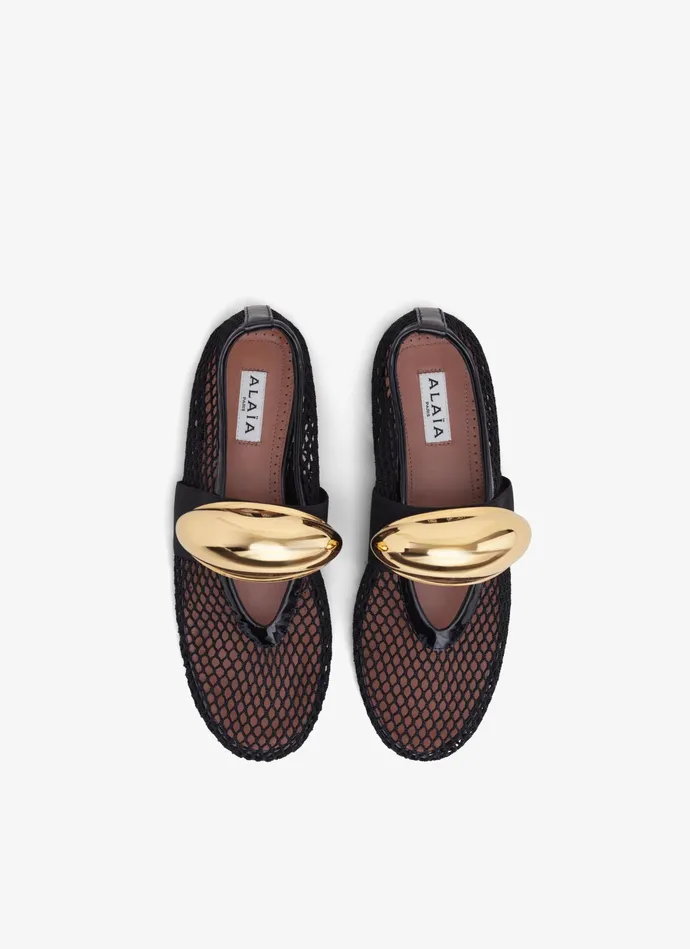 Black BALLET FLATS JEWEL IN FISHNET Women Alaa La Ballerine