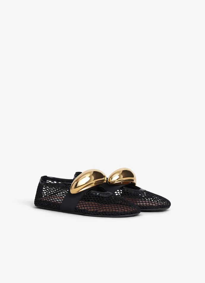 Black BALLET FLATS JEWEL IN FISHNET Women Alaa La Ballerine