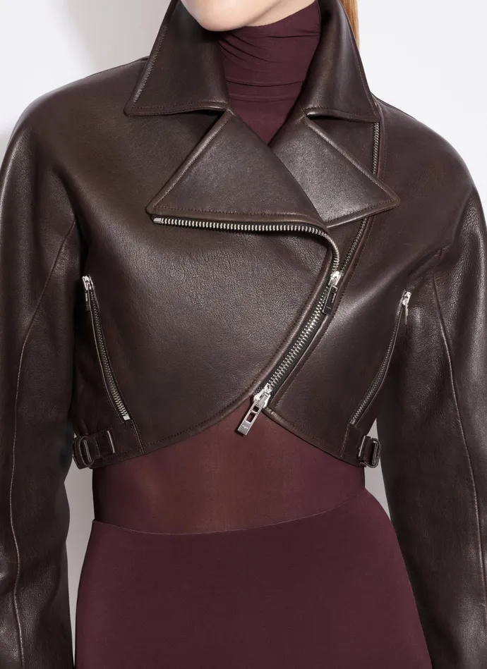 Black CROPPED BIKER JACKET Women Alaa Coats and Jackets