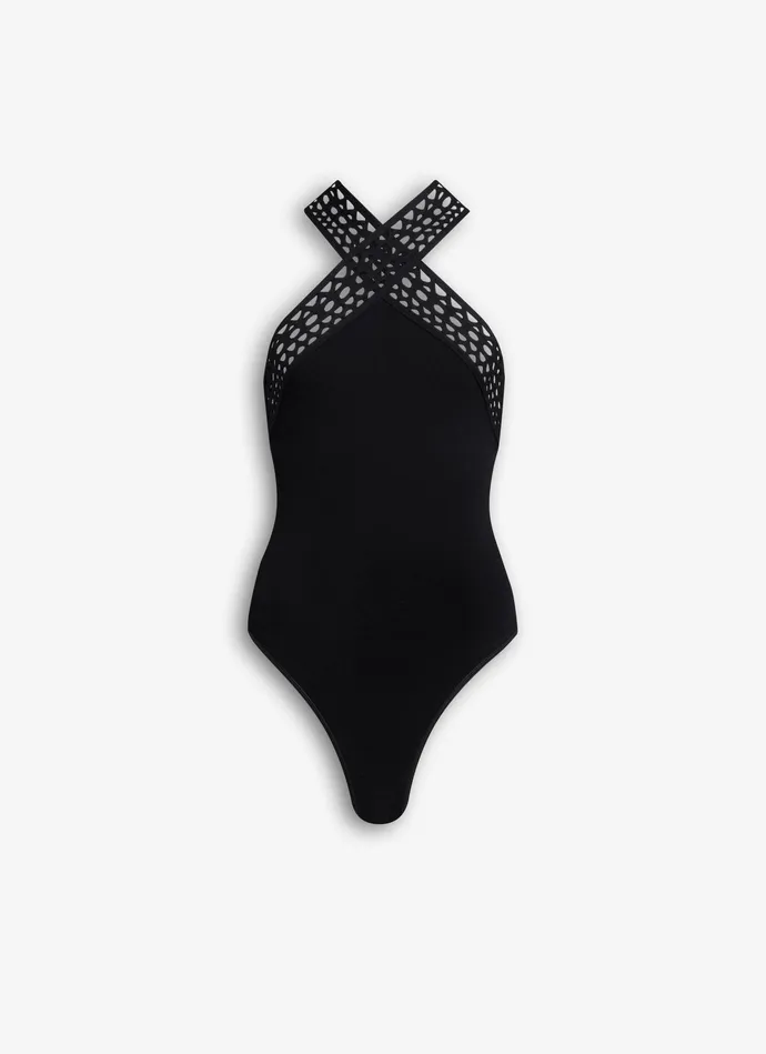 Black CROSS NECK VIENNE BODY Women Alaa Bodysuits and Leggings