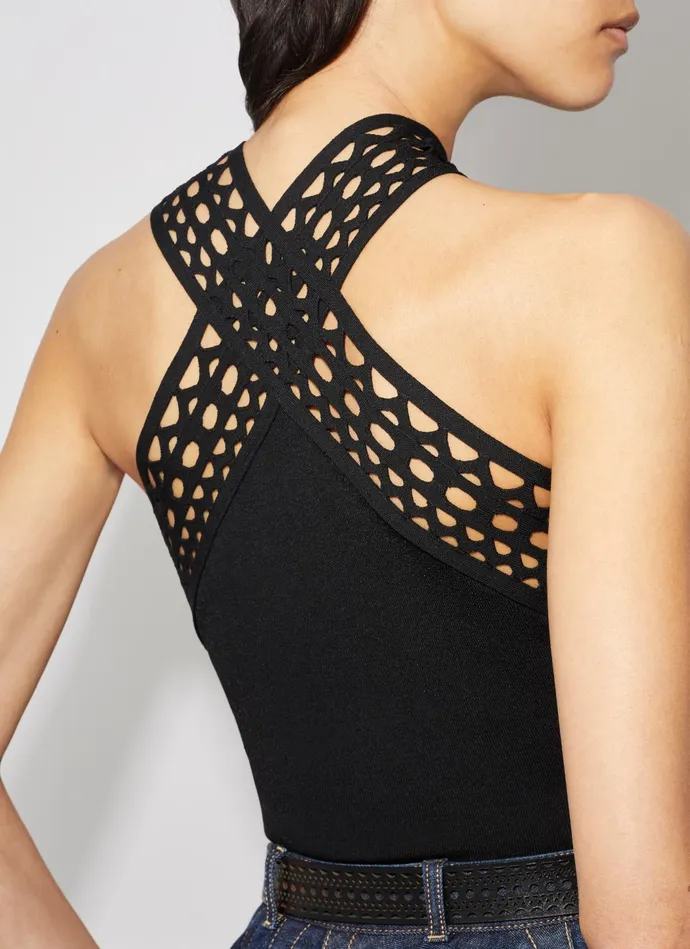 Black CROSS NECK VIENNE BODY Women Alaa Bodysuits and Leggings