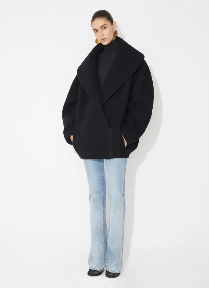 Black Round Wool Caban Women Alaa Coats and Jackets
