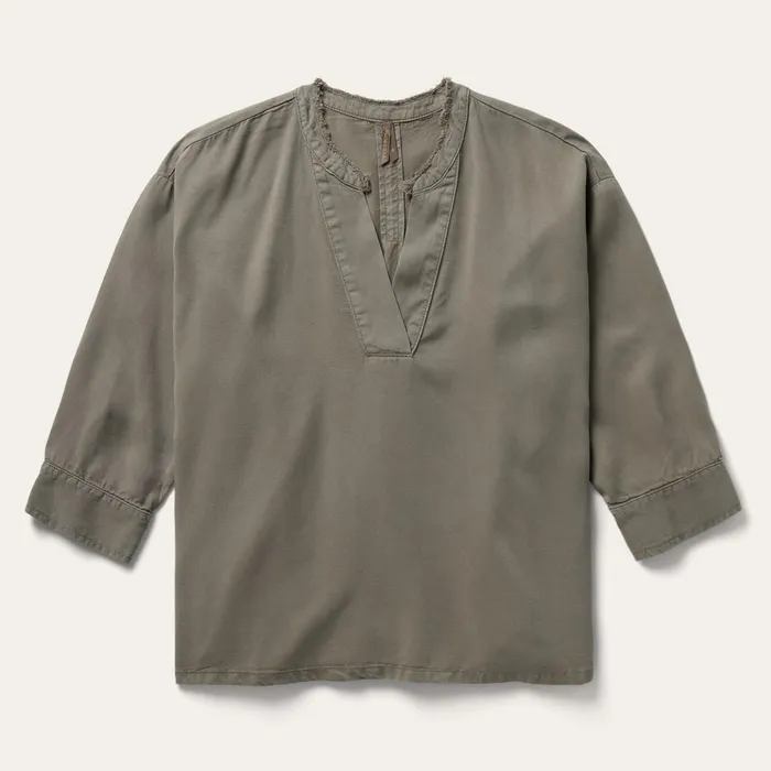 Blouses Women Stetson Olive Lyocell Twill Peasant Blouse Green