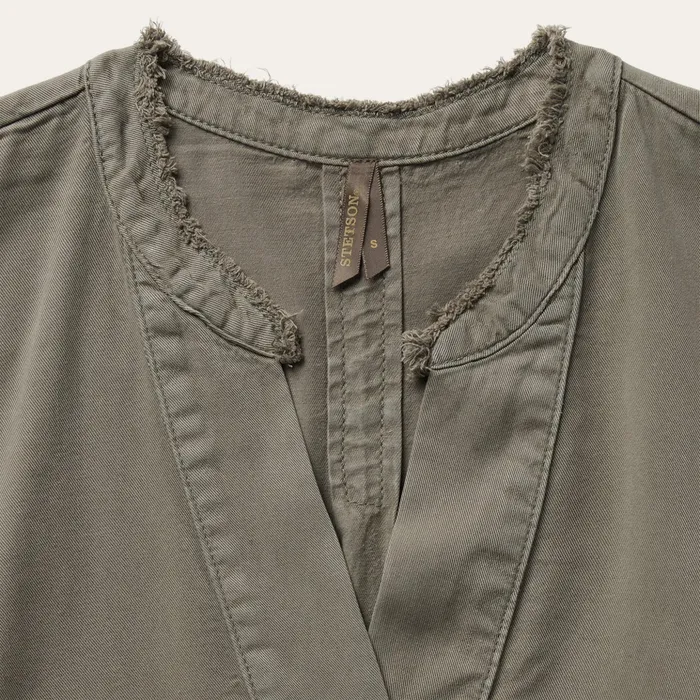 Blouses Women Stetson Olive Lyocell Twill Peasant Blouse Green