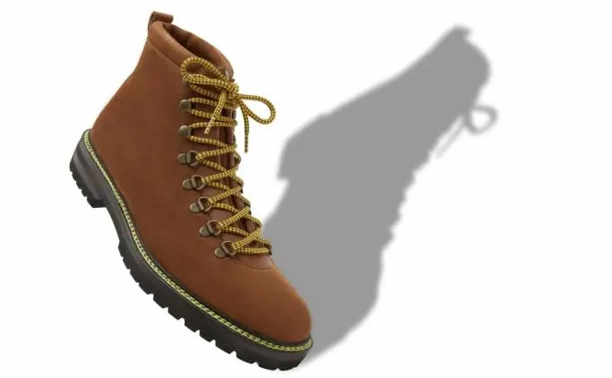 Boots Men Manolo Blahnik CALAURIOMid Brown Calf Suede Lace Up Ankle Boots