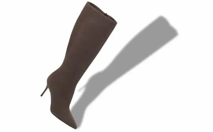 Boots Women Manolo Blahnik OCULARABrown Suede Knee High Boots