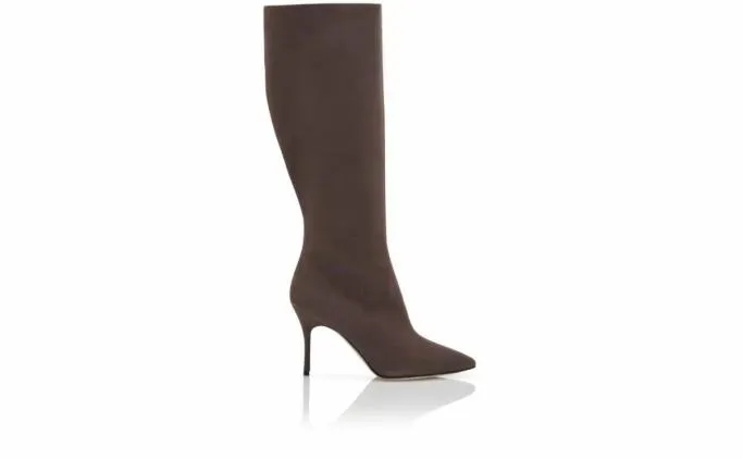 Boots Women Manolo Blahnik OCULARABrown Suede Knee High Boots