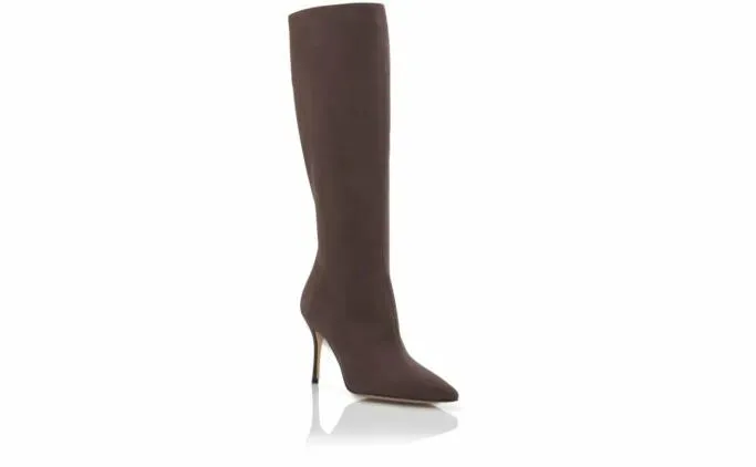 Boots Women Manolo Blahnik OCULARABrown Suede Knee High Boots