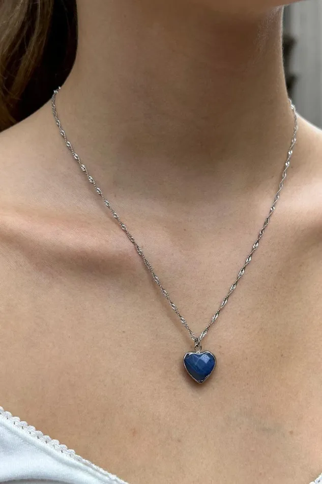Brandy Melville Jewelry Blue Heart Necklace Silver 8211 Women