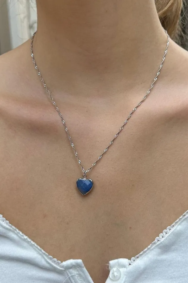 Brandy Melville Jewelry Blue Heart Necklace Silver 8211 Women