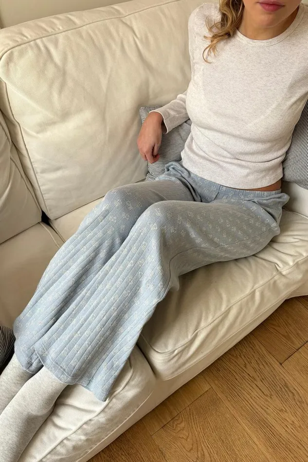 Brandy Melville Pajamas Kiera Teddy Bear Sweatpants Light Blue 8211 Women