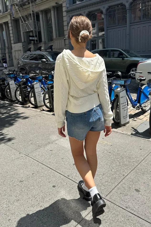 Brandy Melville Sweaters Ayla Cable Knit Hoodie Ivory 8211 Women