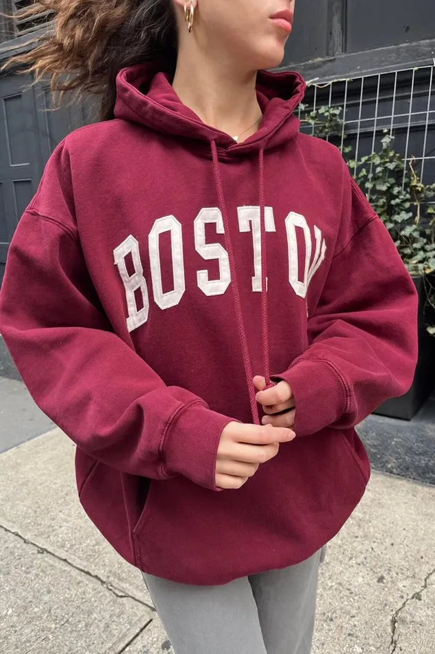 Brandy Melville Sweatpants and Sweatshirts Christy Boston Hoodie Maroon 8211 Women