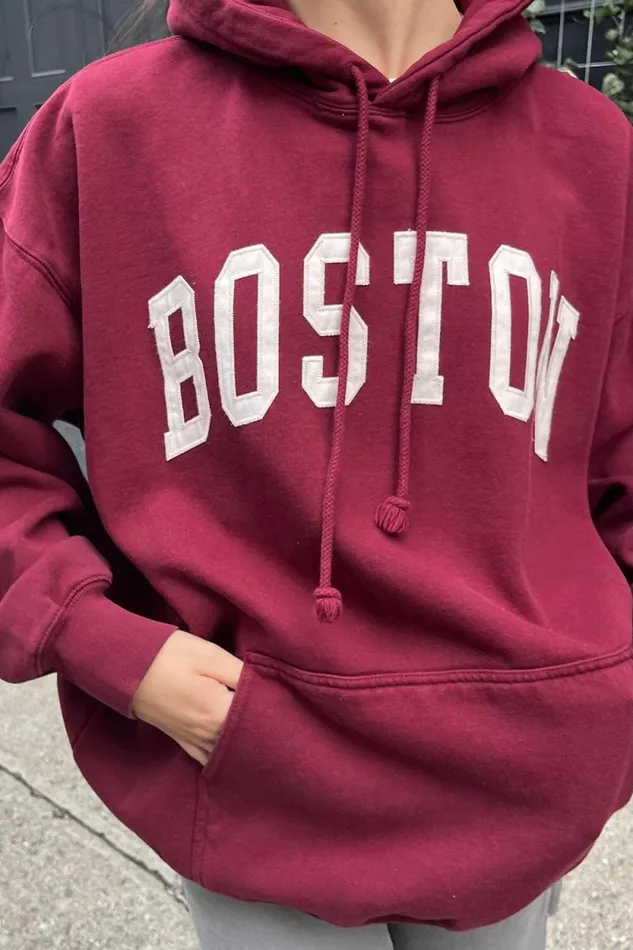 Brandy Melville Sweatpants and Sweatshirts Christy Boston Hoodie Maroon 8211 Women