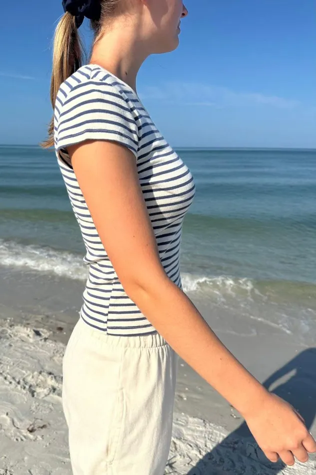 Brandy Melville Tops Hailie Long Striped Top Cream And Navy Stripe 8211 Women
