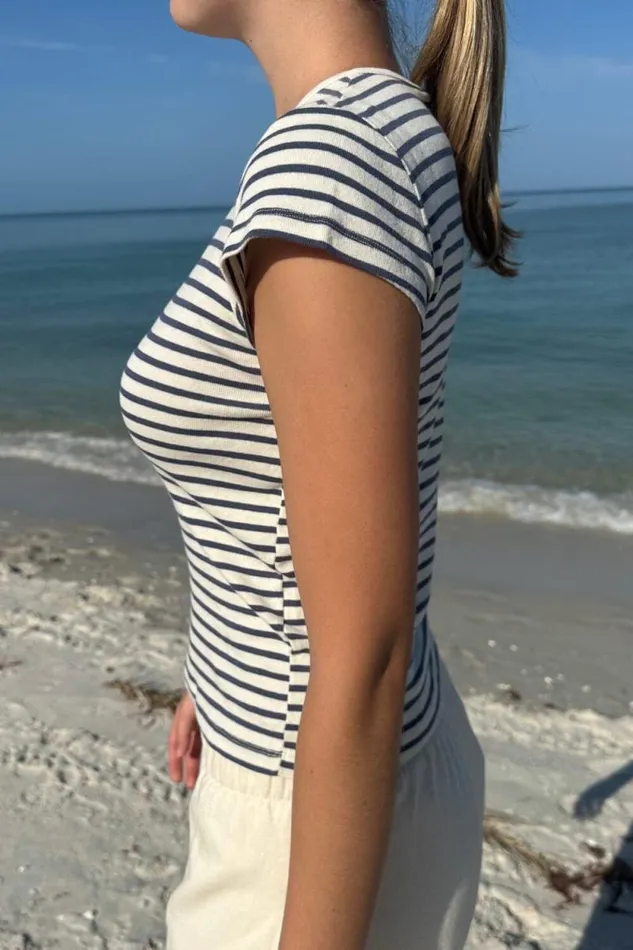 Brandy Melville Tops Hailie Long Striped Top Cream And Navy Stripe 8211 Women