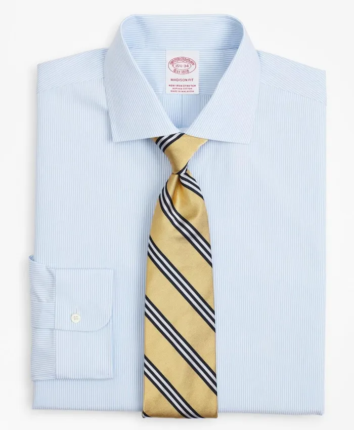 Brooks Brothers Dress Shirts Stretch Madison ClassicFit Dress Shirt NonIron Poplin English Collar Fine Stripe Light Blue 8211 Men Brooks Brothers Dress Shirts Stretch Madison ClassicFit Dress Shirt NonIron Poplin English Collar Fine Stripe Light Blue 8211 Men