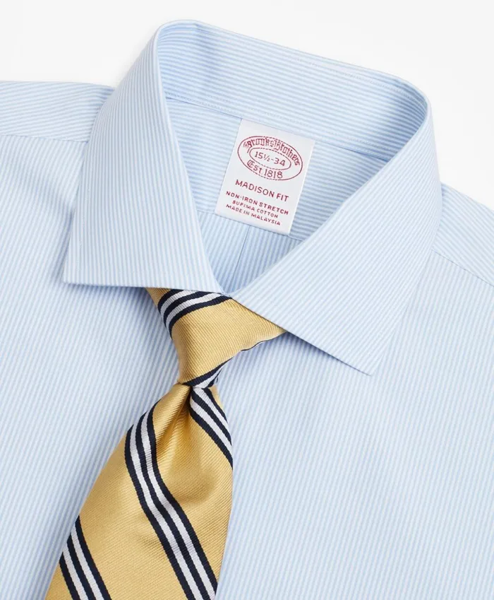 Brooks Brothers Dress Shirts Stretch Madison ClassicFit Dress Shirt NonIron Poplin English Collar Fine Stripe Light Blue 8211 Men Brooks Brothers Dress Shirts Stretch Madison ClassicFit Dress Shirt NonIron Poplin English Collar Fine Stripe Light Blue 8211 Men