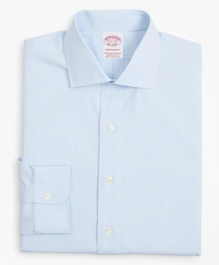 Brooks Brothers Dress Shirts Stretch Madison ClassicFit Dress Shirt NonIron Poplin English Collar Fine Stripe Light Blue 8211 Men Brooks Brothers Dress Shirts Stretch Madison ClassicFit Dress Shirt NonIron Poplin English Collar Fine Stripe Light Blue 8211 Men