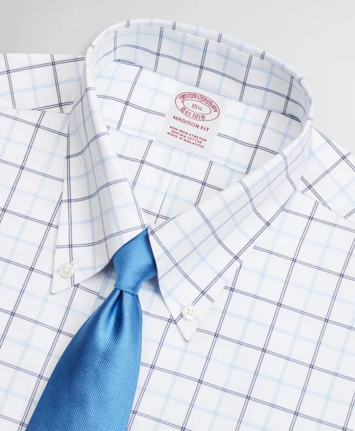 Brooks Brothers Dress Shirts Stretch Madison ClassicFit Dress Shirt NonIron Twill ShortSleeve DoubleGrid Checkk Blue 8211 Men Brooks Brothers Dress Shirts Stretch Madison ClassicFit Dress Shirt NonIron Twill ShortSleeve DoubleGrid Checkk Blue 8211 Men